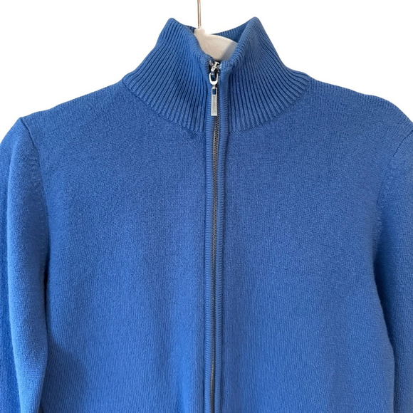 Stephanie Phillips Blue 100% Merino Wool Full-Zip Sweater Size 8 Classic Luxury - Picture 10 of 13